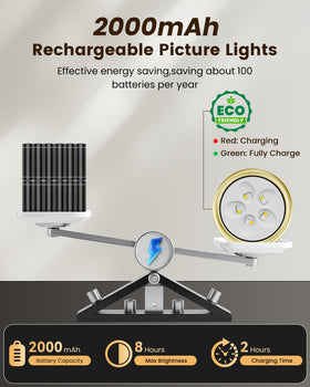 ERMTCTS wireless rechargeable picture light with remote for effortless dimming