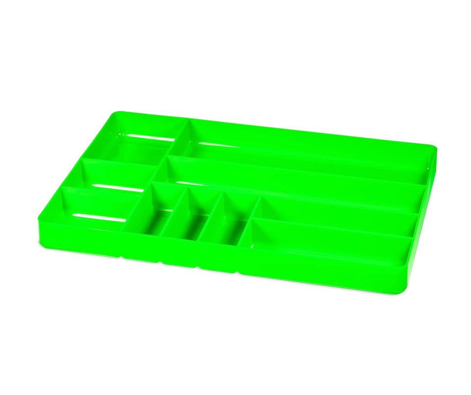 Ernst Manufacturing tool organizer tray in green with 10 compartments for quick tool access.