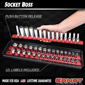 Ernst Manufacturing Socket Boss twist-lock clips secure sockets for quick removal.