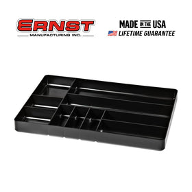 Ernst MFG 10-compartment drawer organizer supports stacking multiple trays for scalable storage.