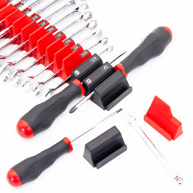 Workbench scene with Ernst Wrench Pro organizing tools on a red rack.
