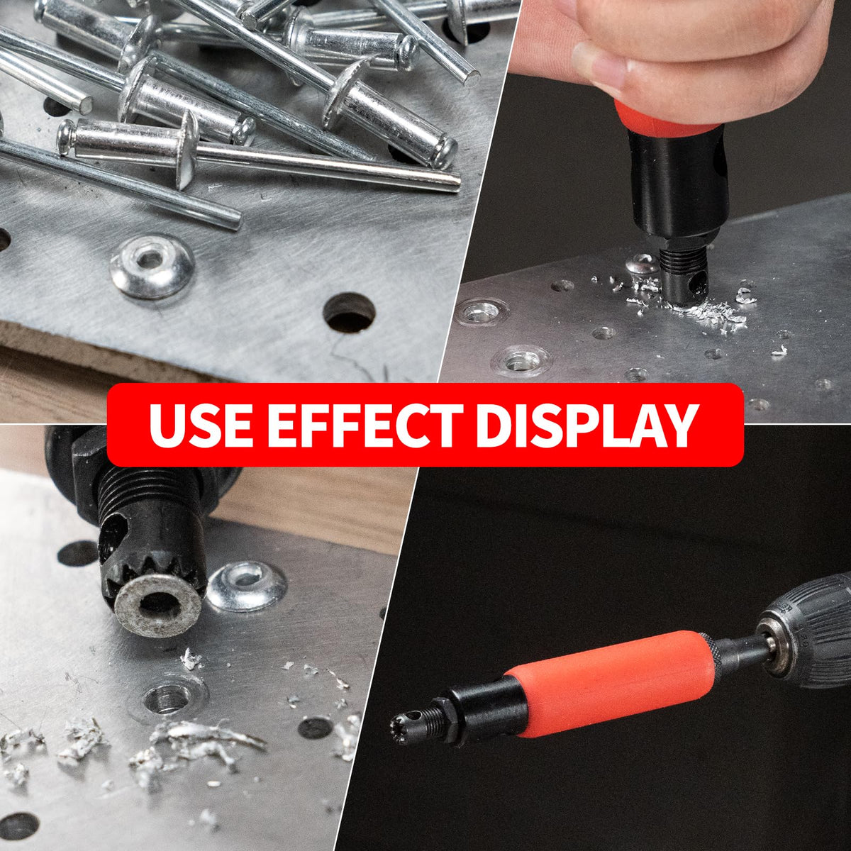 EROSHAK Rivet Removal Tool in use with drill for controlled head removal