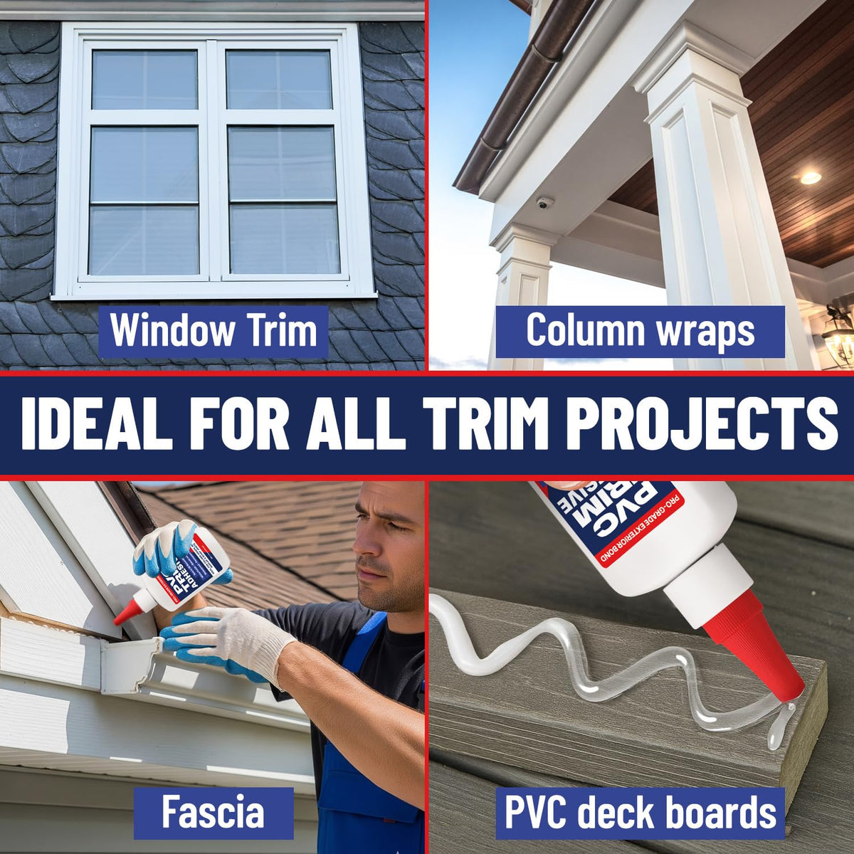 Escentile PVC glue dries white for a seamless trim finish.