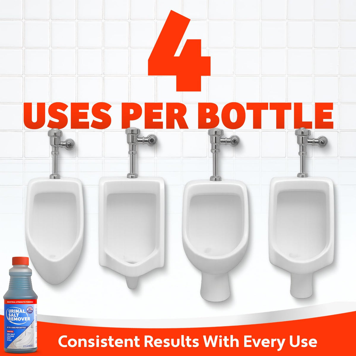 Escentile Urinal Salt Remover drain-flush-action promotes full flow after treatment.