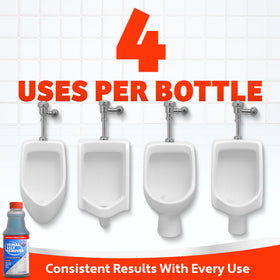 Escentile Urinal Salt Remover drain-flush-action promotes full flow after treatment.