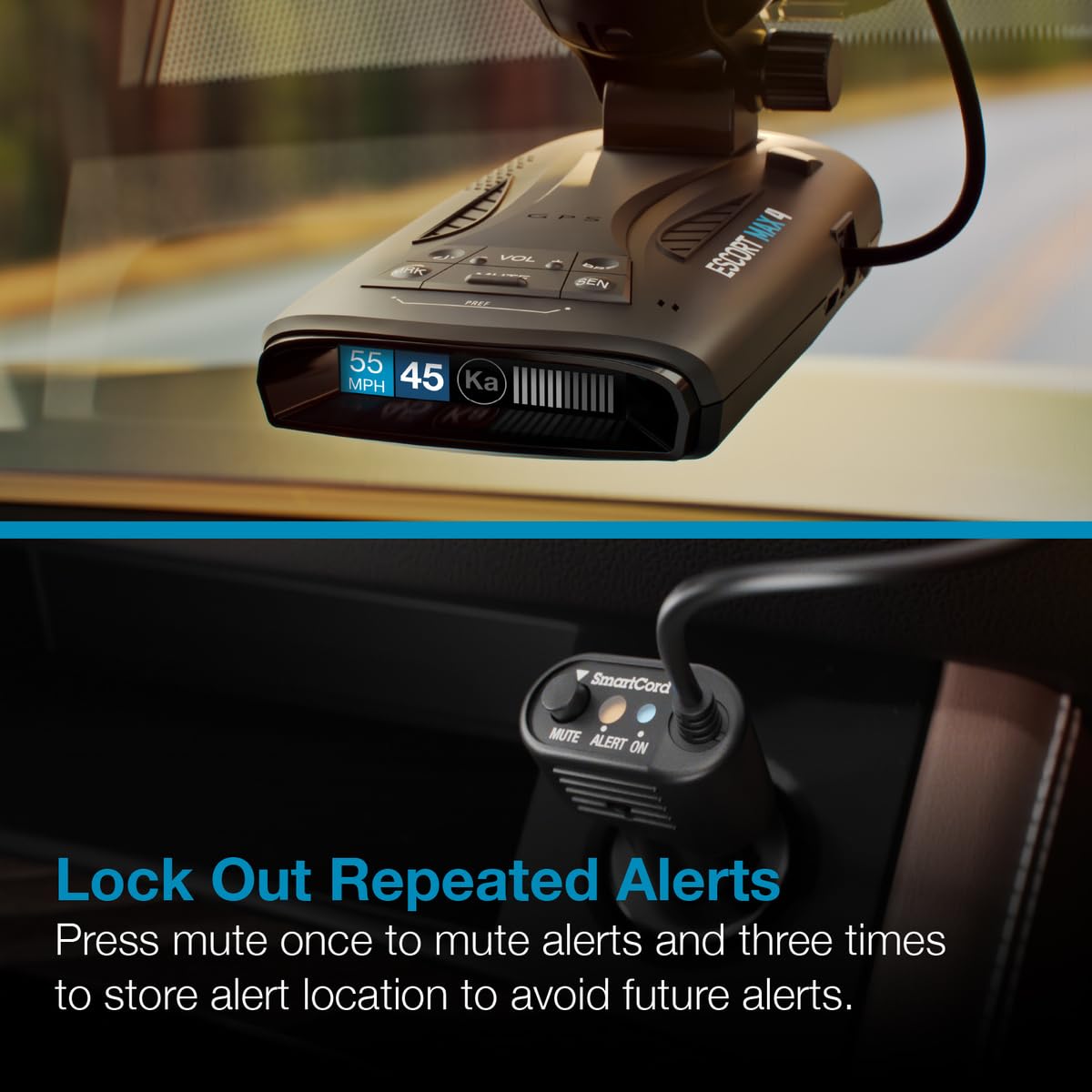 Escort SmartCord mute button silences audible alerts while keeping visual cues.