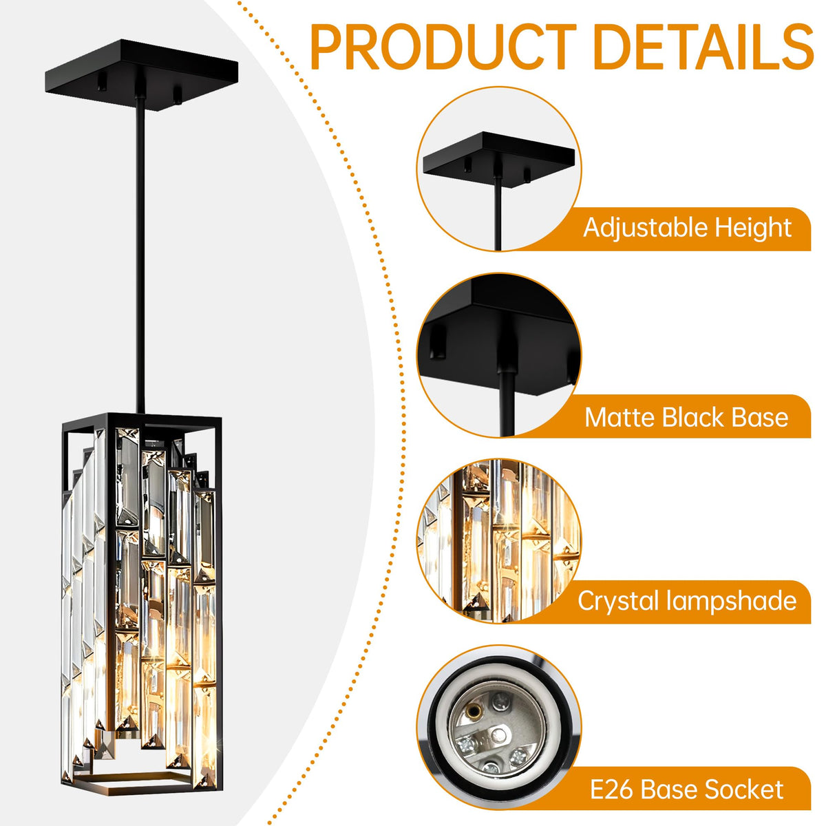 Esfos adjustable cord pendant with a 73-inch drop for sloped ceilings.