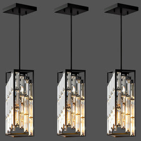 Esfos black pendant light over a kitchen island in a 3-pack setup for stylish illumination.