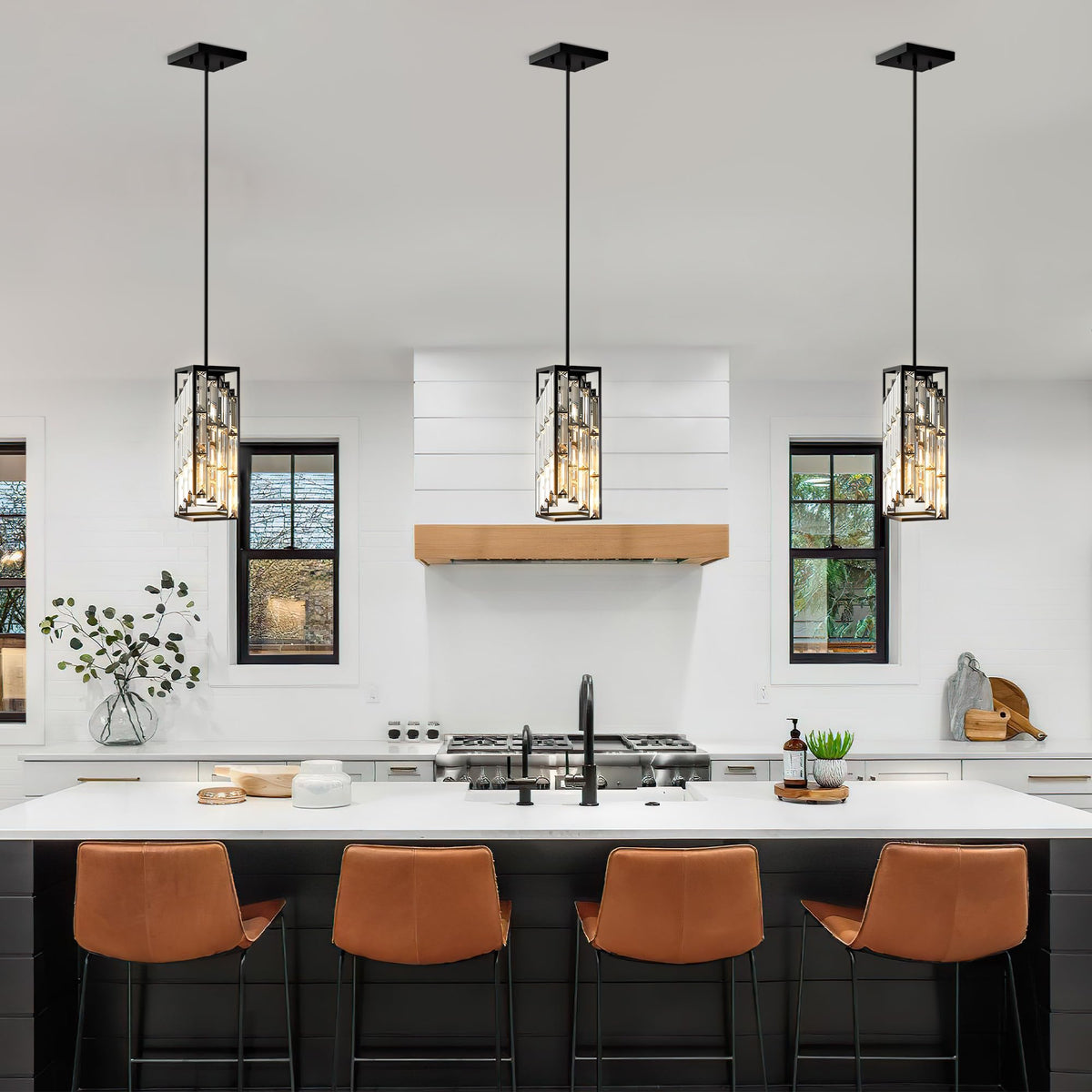 Esfos crystal shade pendant chandelier enhances dining room ambiance.