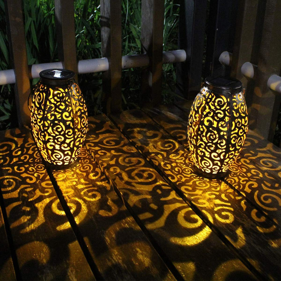 esgarden 2-pack upgraded 15-lumen lanterns glow softly for outdoor patios; solar-powered and easy to use