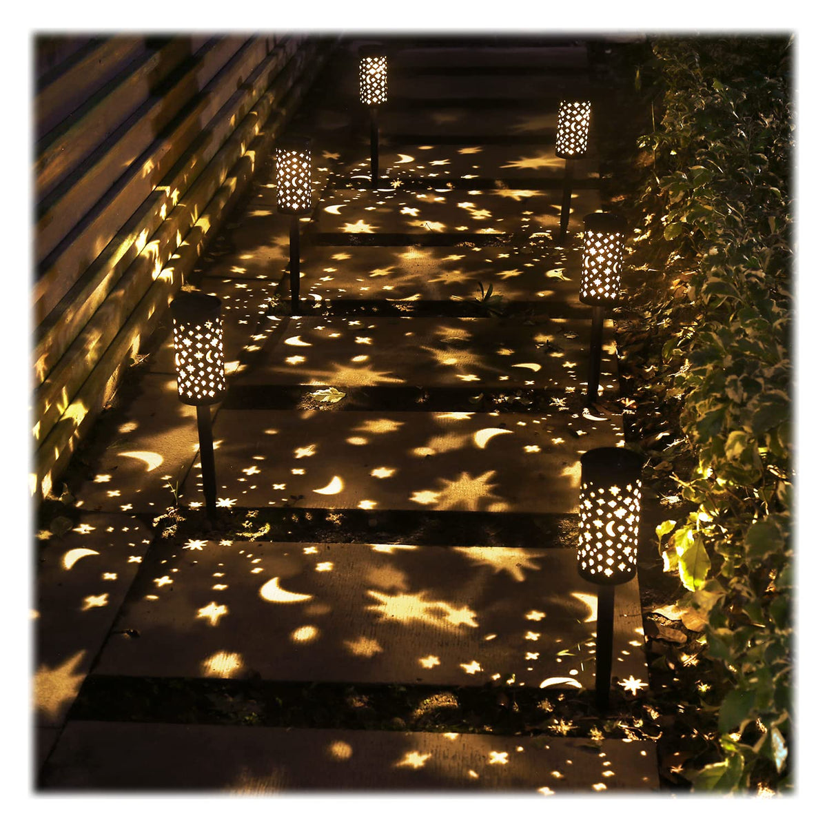 esgarden Star Moon hollow lantern hanging outdoors for ambient decor.
