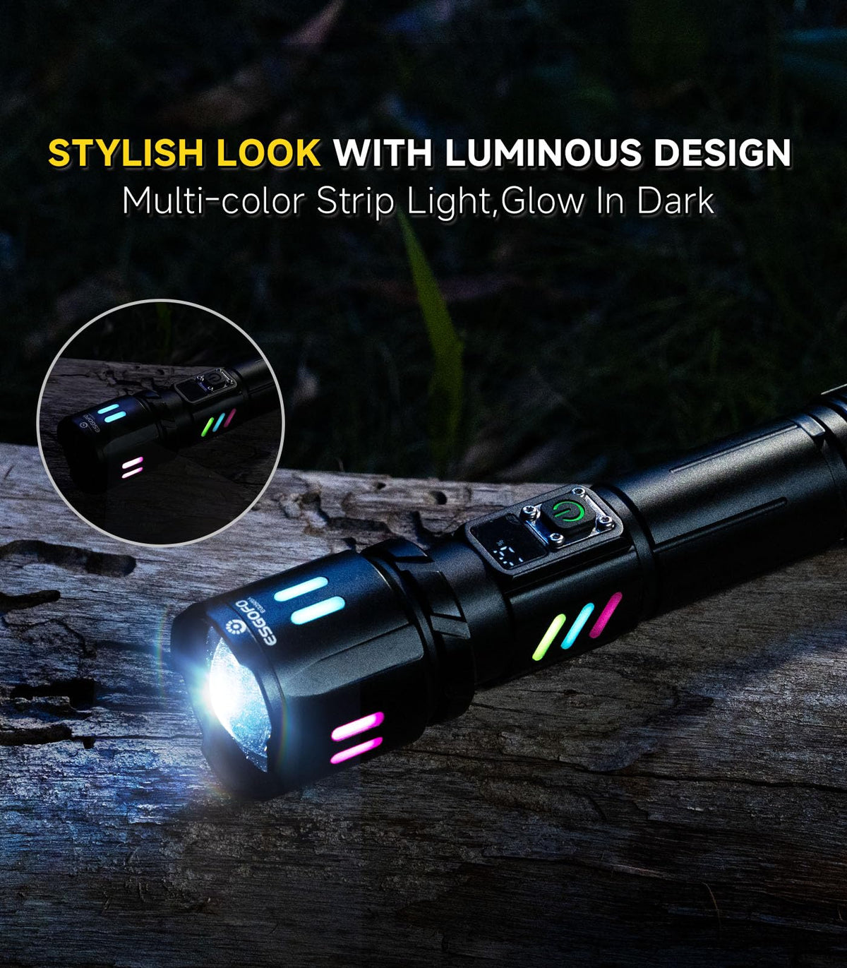 Esgofo fluorescent strips on flashlight body