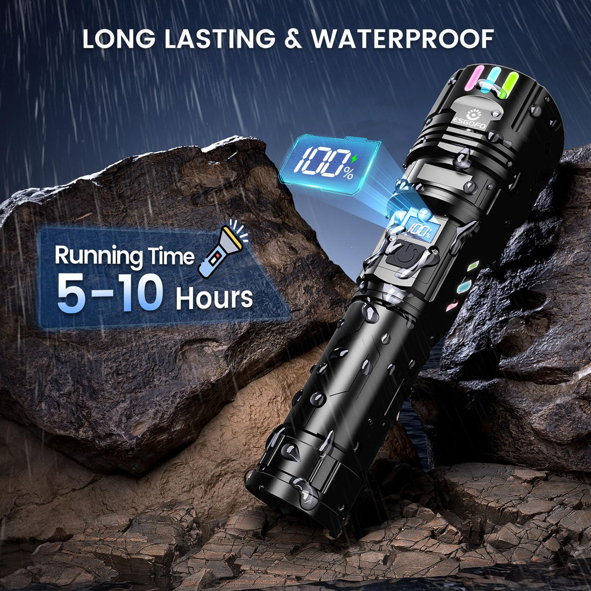 Esgofo flashlight with 12 color luminous strip for ambience