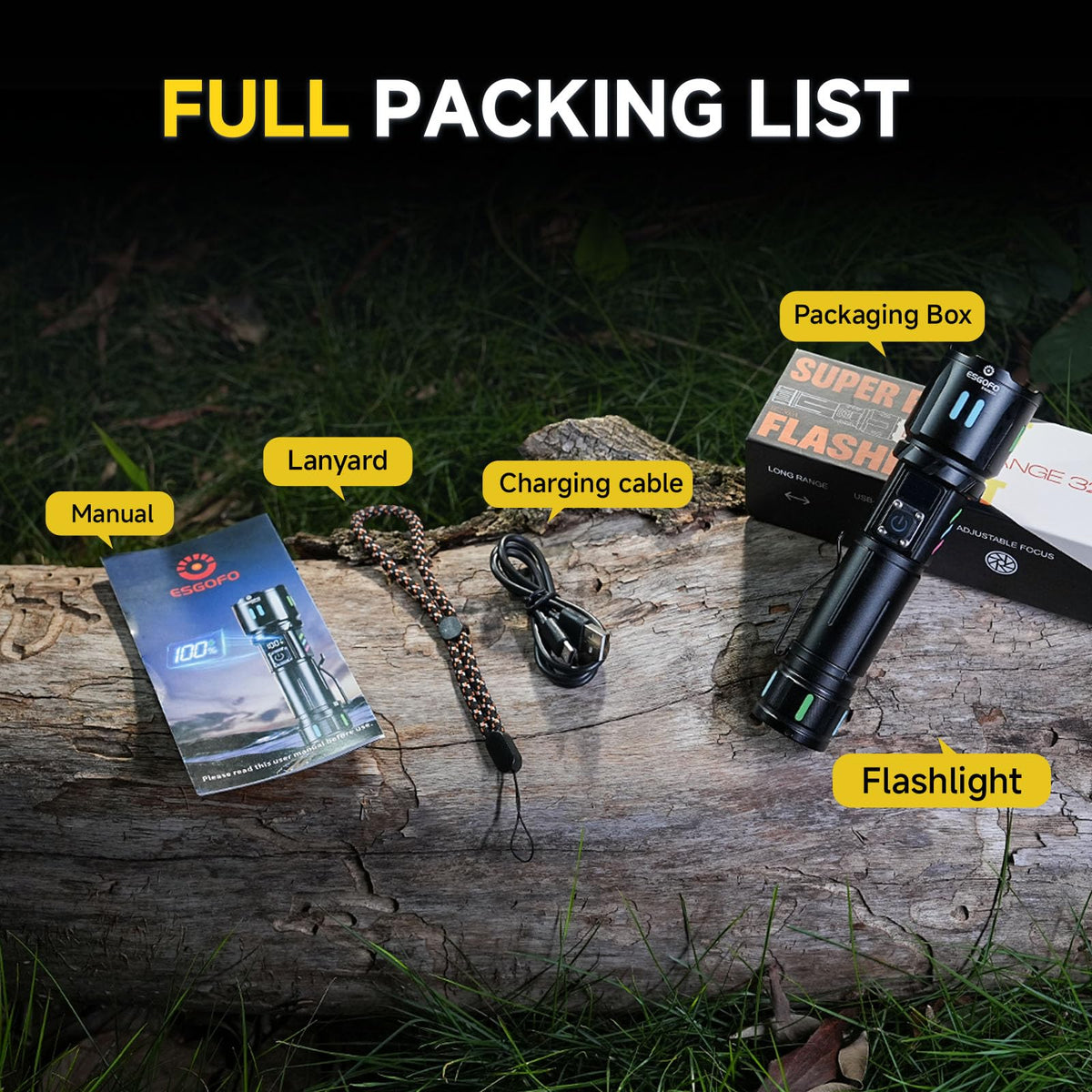Esgofo versatile flashlight for camping, hiking, emergencies