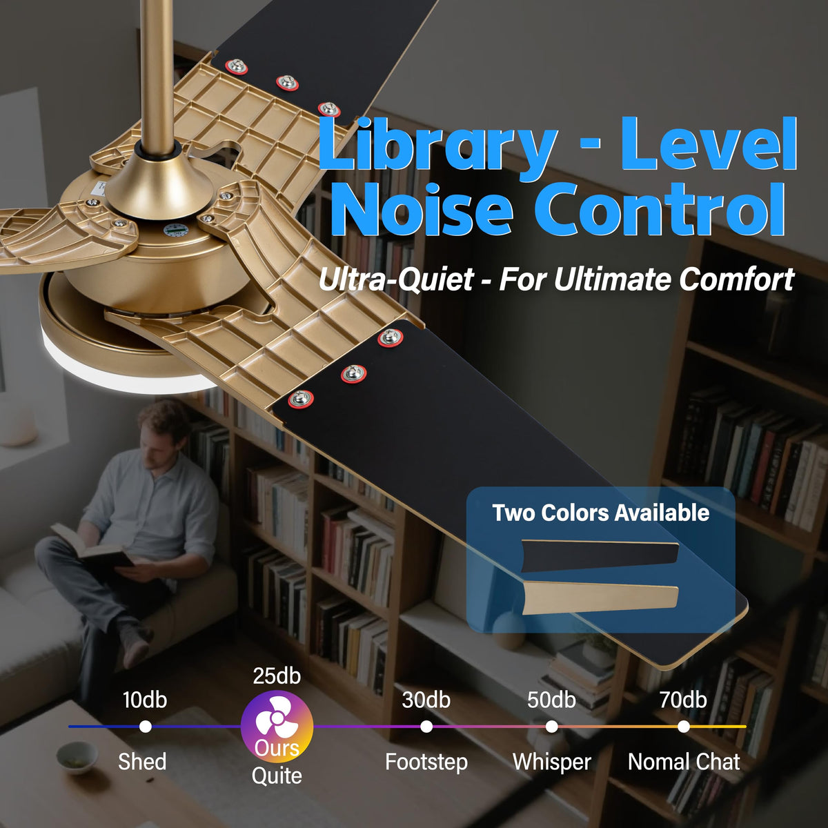 App-controlled ceiling fan with remote for convenient scheduling.