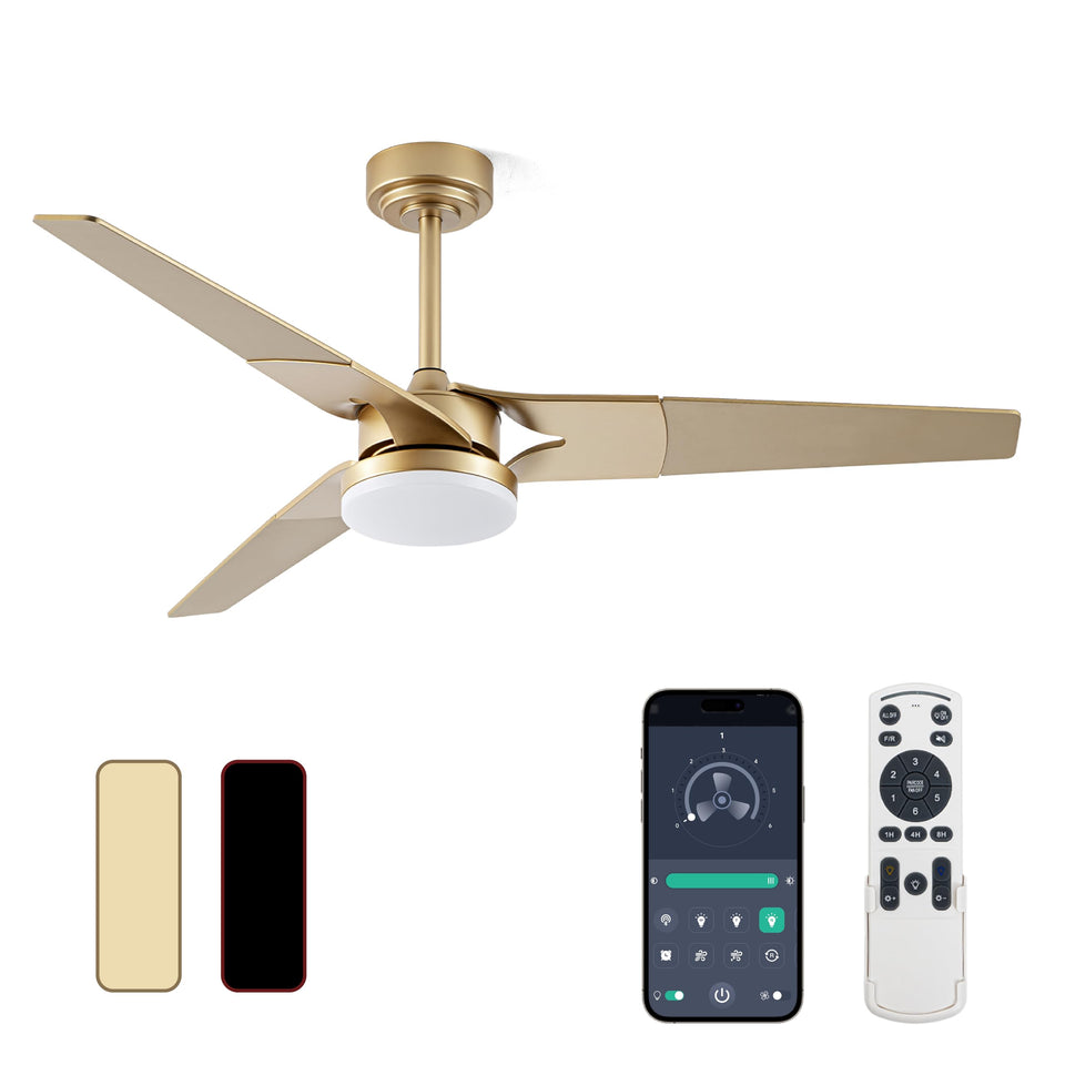 Esiovco ceiling fan with lights and remote in gold, easy remote control.