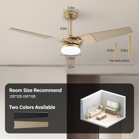 Esiovco outdoor wood blade fan in gold finish for durable airflow.