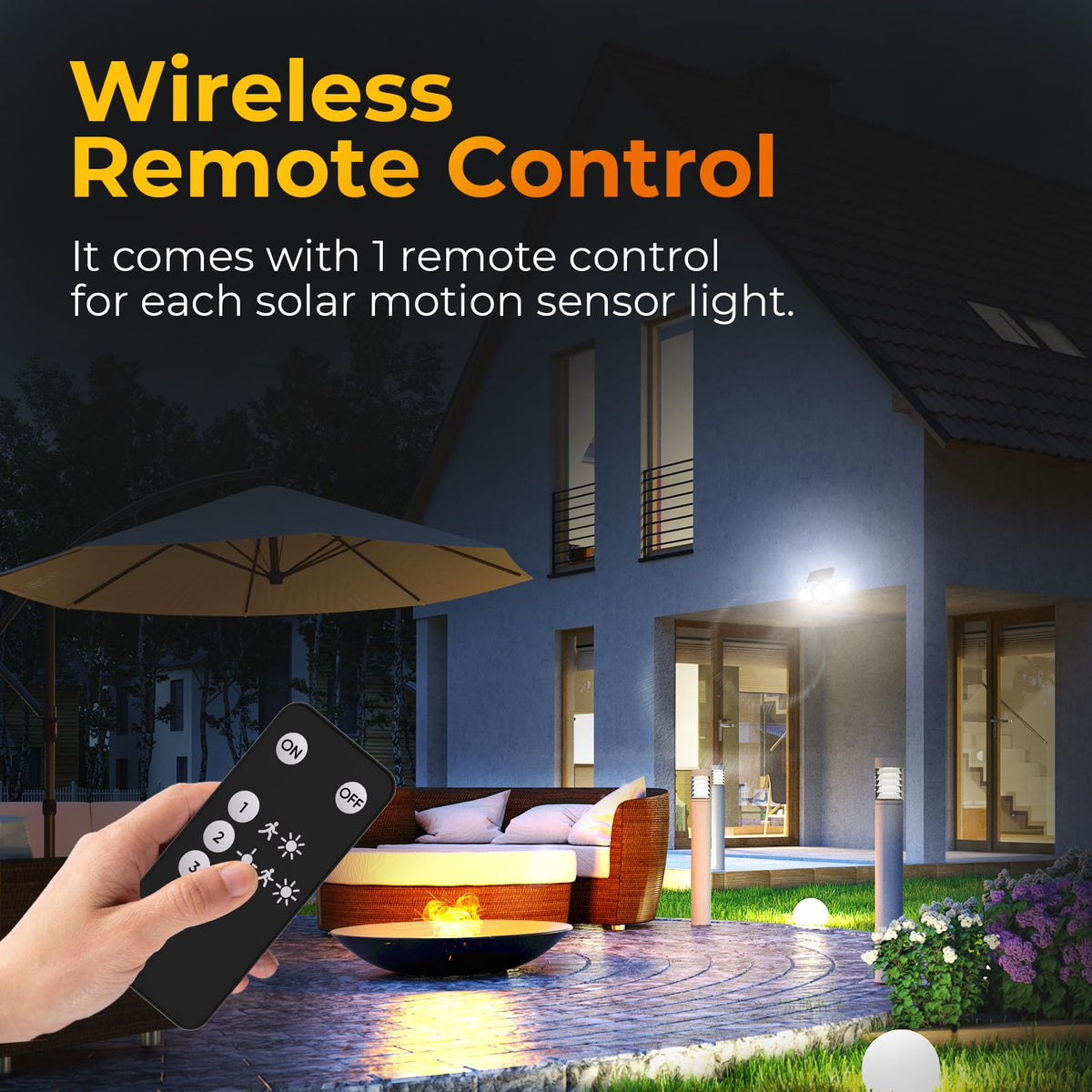 ESLIGHTION three-mode system with remote for versatile outdoor lighting.