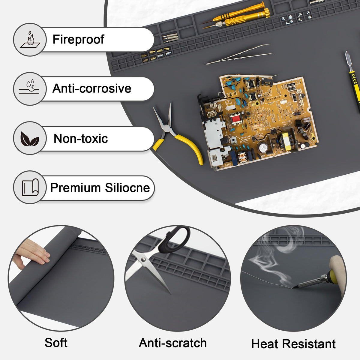Esoldnic silicone repair mat is flexible and durable for easy folding.