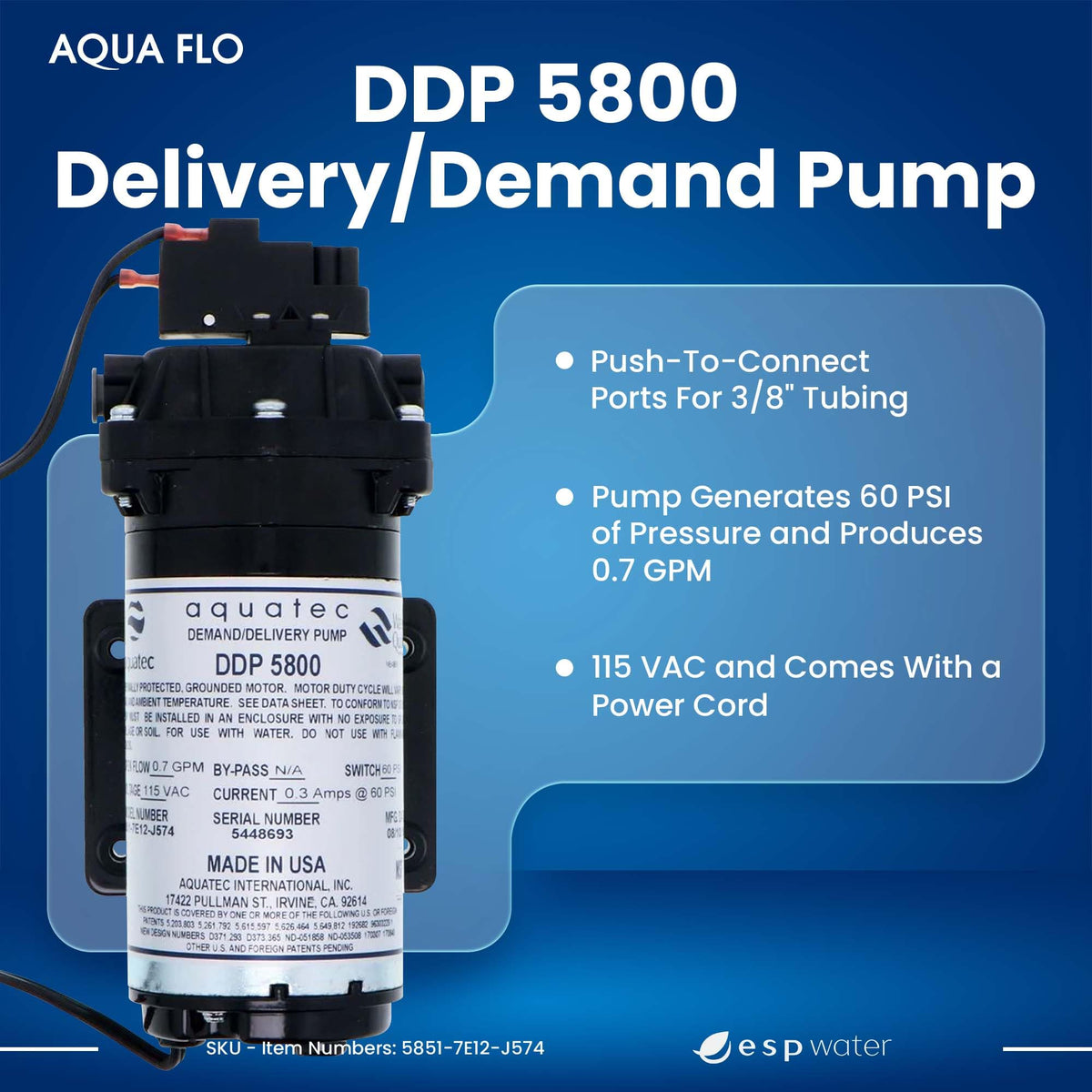 ESP Water Products Aquatec DDP 5800 ports and connections simplify 3/8-inch tubing setup