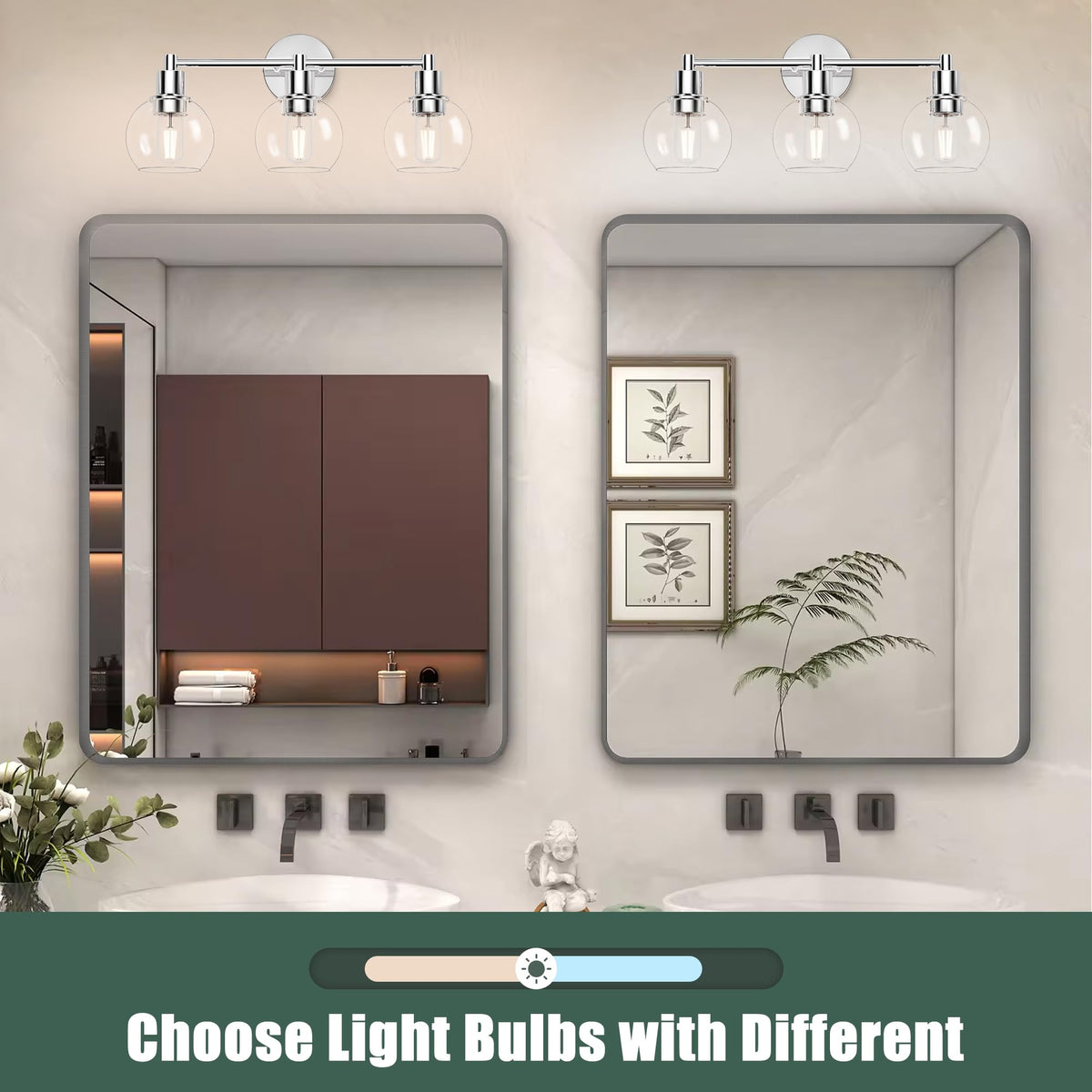Espird chrome glass shade vanity lamp enhances reflection and clarity