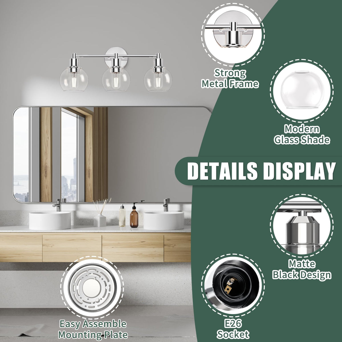 Espird industrial farmhouse vanity light installation shows versatile mounting options