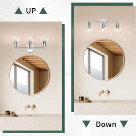 Espird long chrome vanity light profile provides wider bathroom illumination