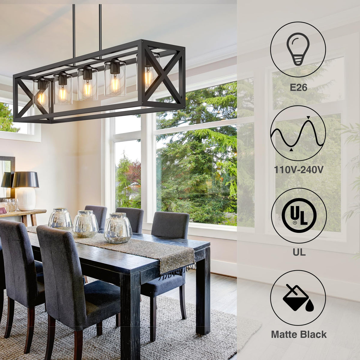 Espird matte black dining room fixture with ceramic base resisting heat