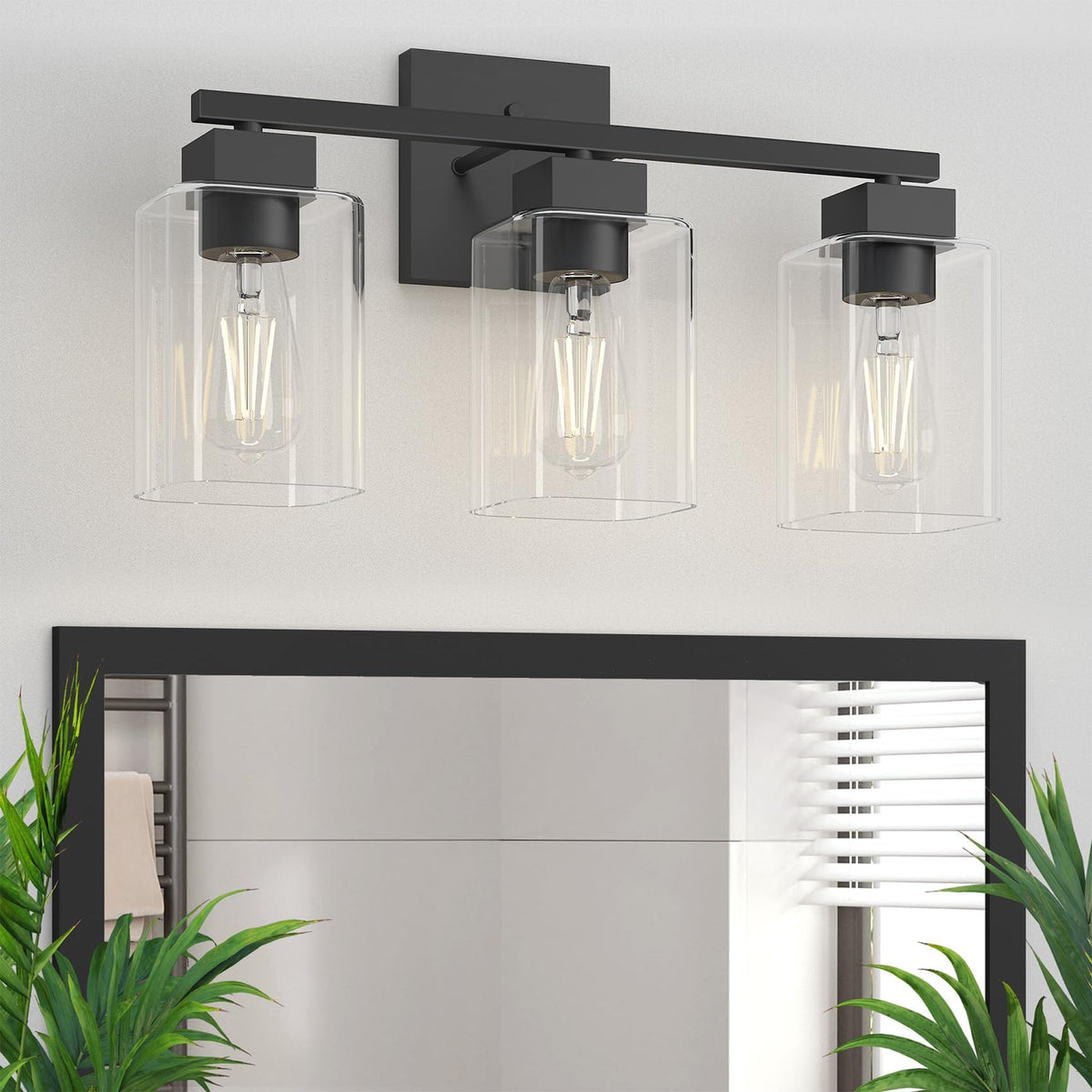 Espird matte black vanity light over mirror with three lights for bright bathroom task lighting
