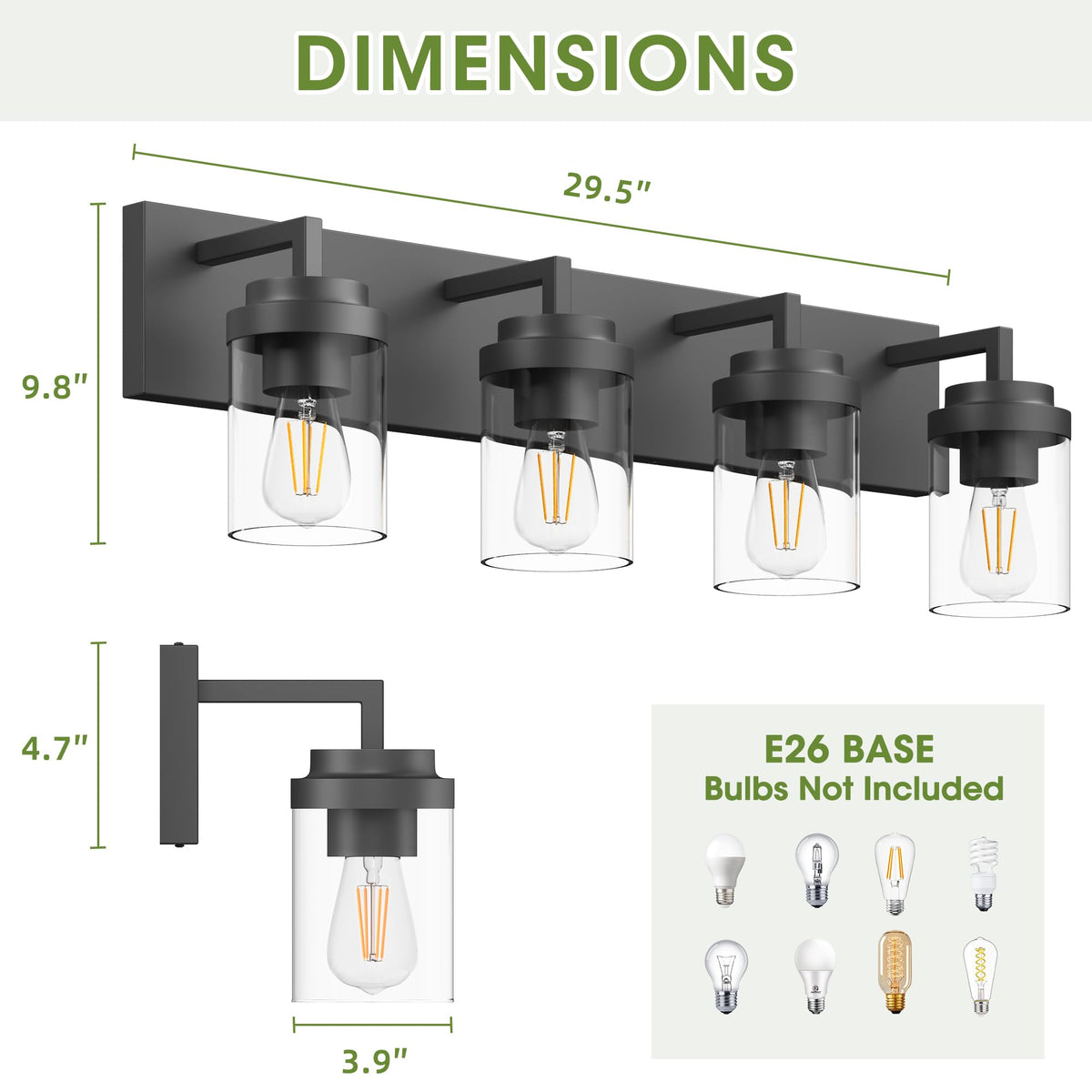 Close-up of Espird vanity light showing clear glass shades and premium finish.