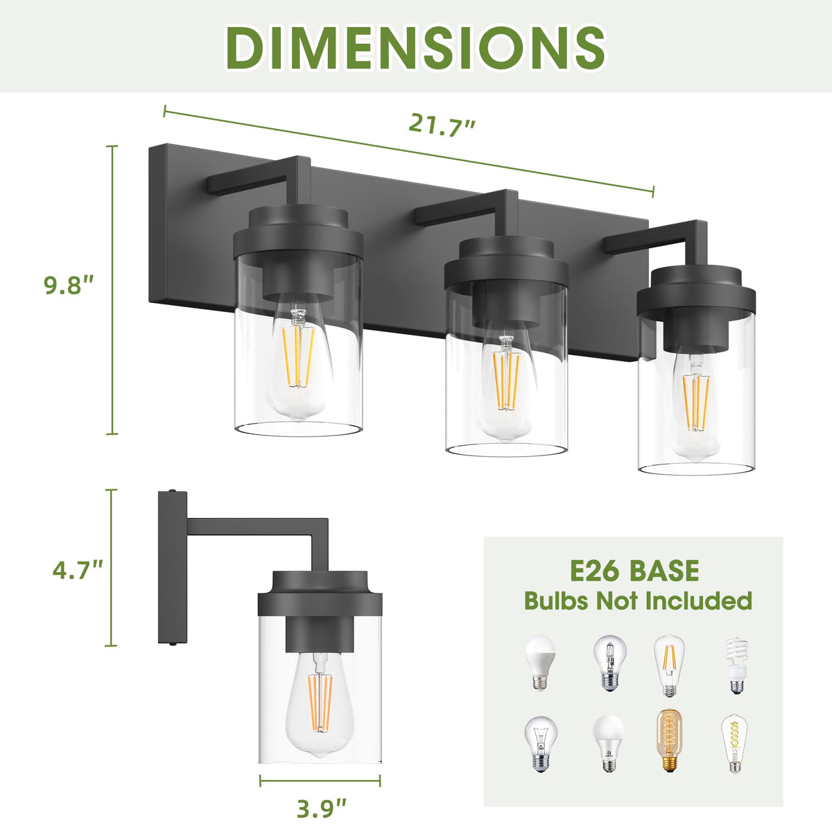 Espird vanity light with clear glass shades delivers bright, elegant lighting.