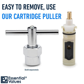 Essential Values replacement cartridge in hand shows easy, tool-free swap.