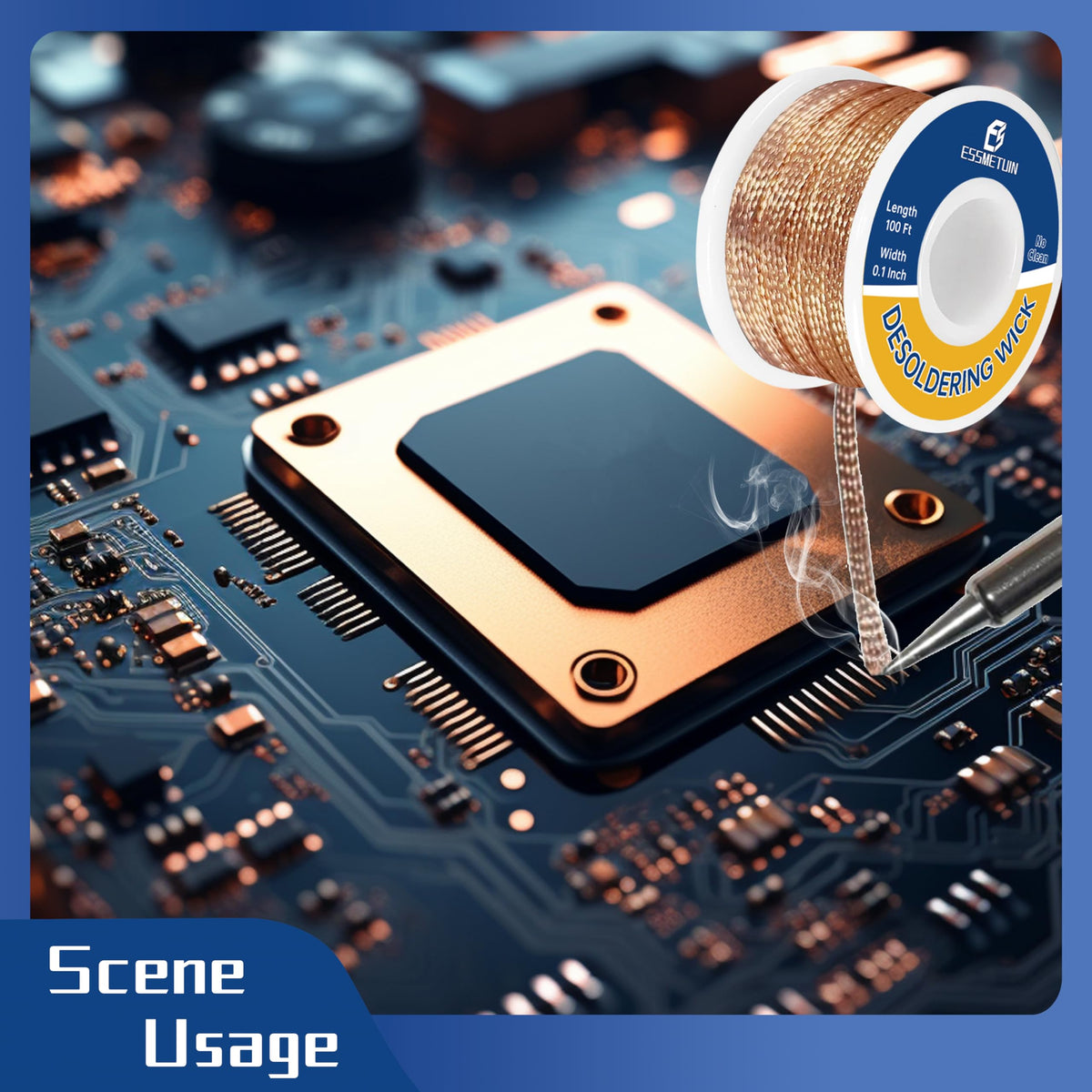 Essmetuin electronic repair wick aids through-hole component removal on electronics.