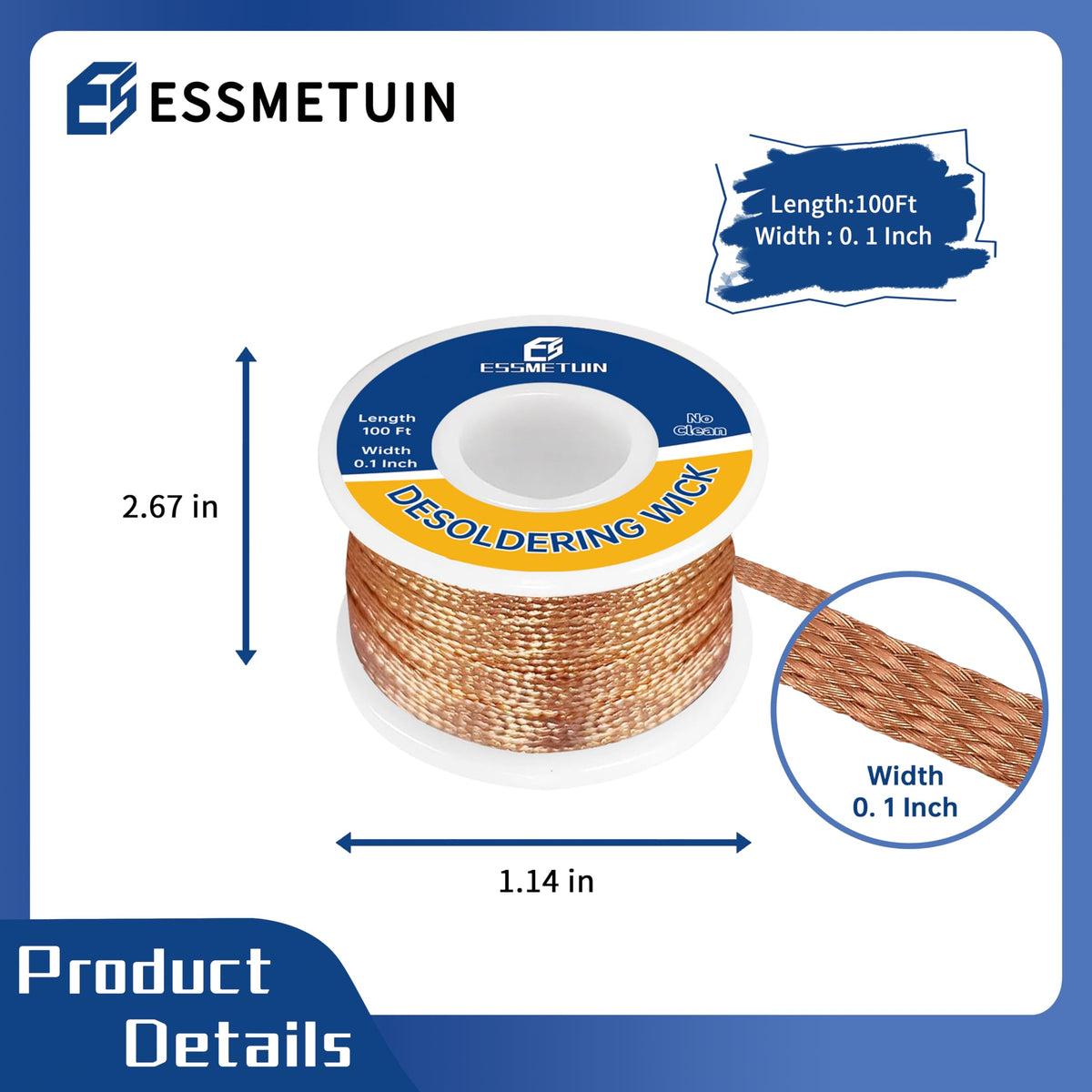 Essmetuin flux-desoldering wick enables efficient solder removal for electronics.