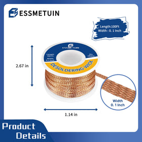 Essmetuin flux-desoldering wick enables efficient solder removal for electronics.