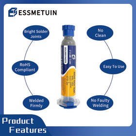 Essmetuin no clean flux 10cc bottle for residue-free soldering.