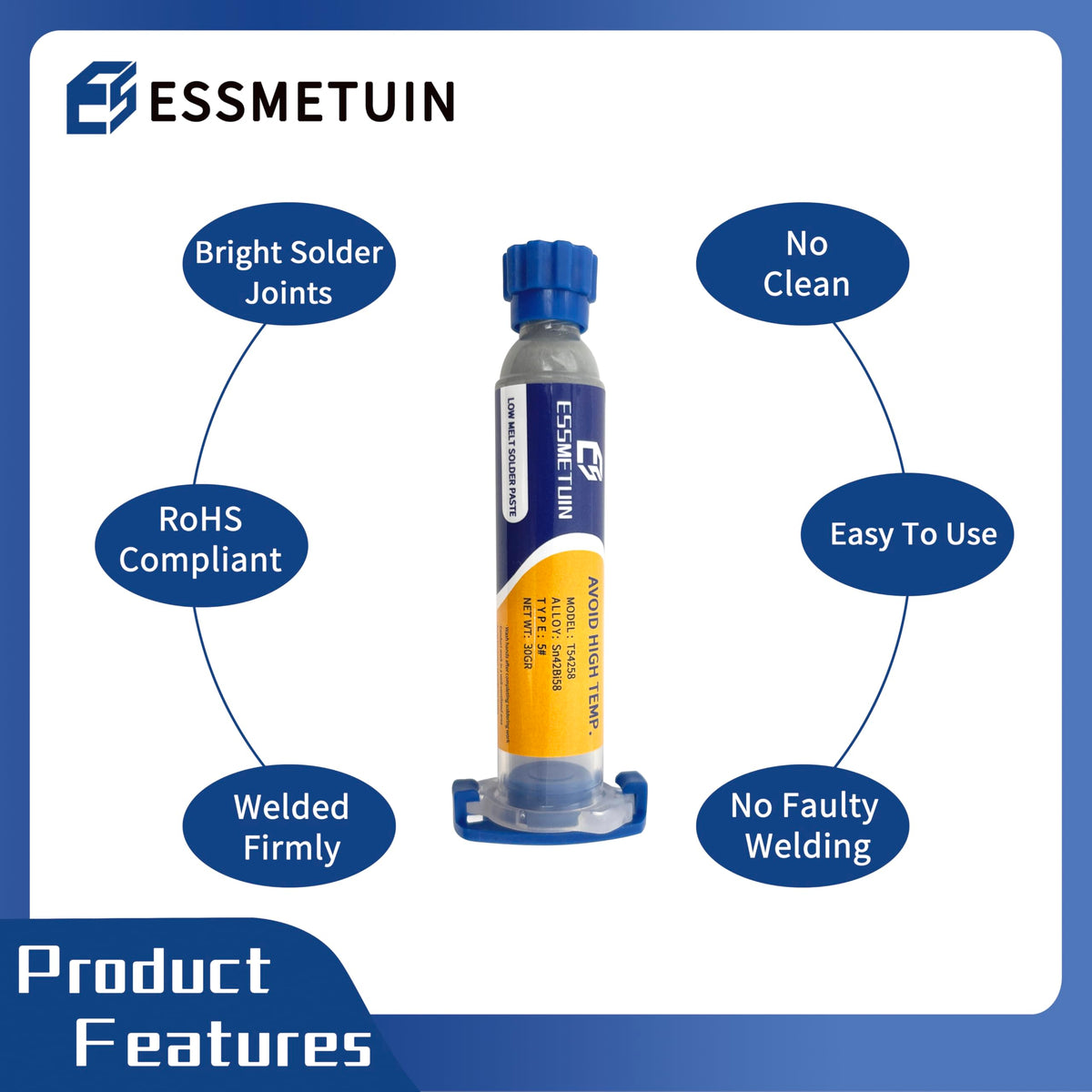 Essmetuin no-clean flux 10cc for clean, efficient soldering results.