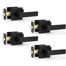 Estmoon 4-pack black door handles in packaging, ready for quick DIY installation.