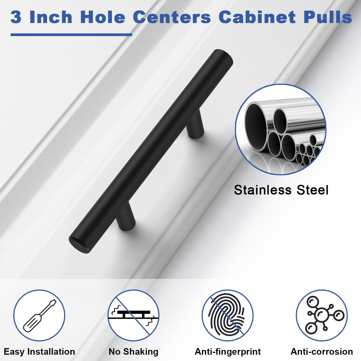 Estmoon 5-inch overall-length cabinet pulls in matte black for modern kitchen upgrade
