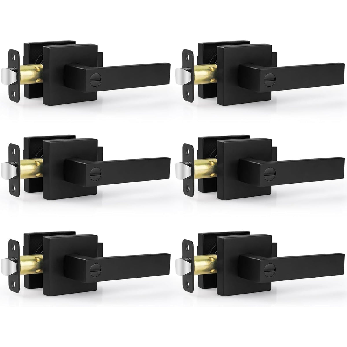 Estmoon 6-pack matte black door handle set on an interior door for durable use
