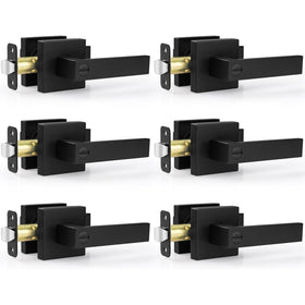 Estmoon 6-pack matte black door handle set on an interior door for durable use