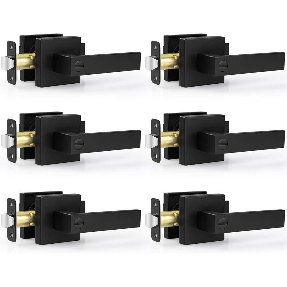 Estmoon 6-pack matte black door handle set on an interior door for durable use