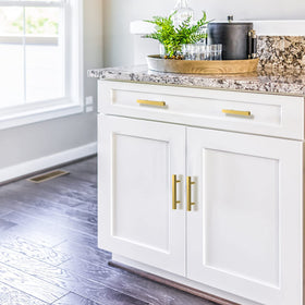 Estmoon brushed brass pulls install easily with included M4 screws