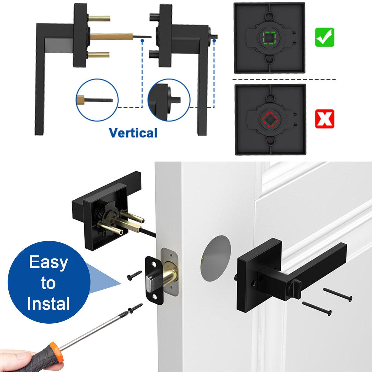 Estmoon door-handle-black-privacy-view emphasizes inside lock accessibility with emergency outside opening option.