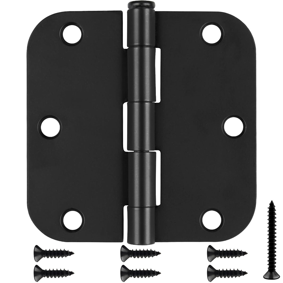 Estmoon matte black door hinges with 3.5 inch size and 5/8 inch radius for interior doors.