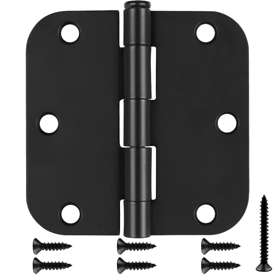 Estmoon matte black door hinges with 3.5 inch size and 5/8 inch radius for interior doors.