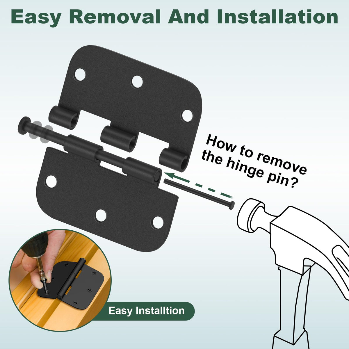 Estmoon door hinges with removable pins for easy maintenance.
