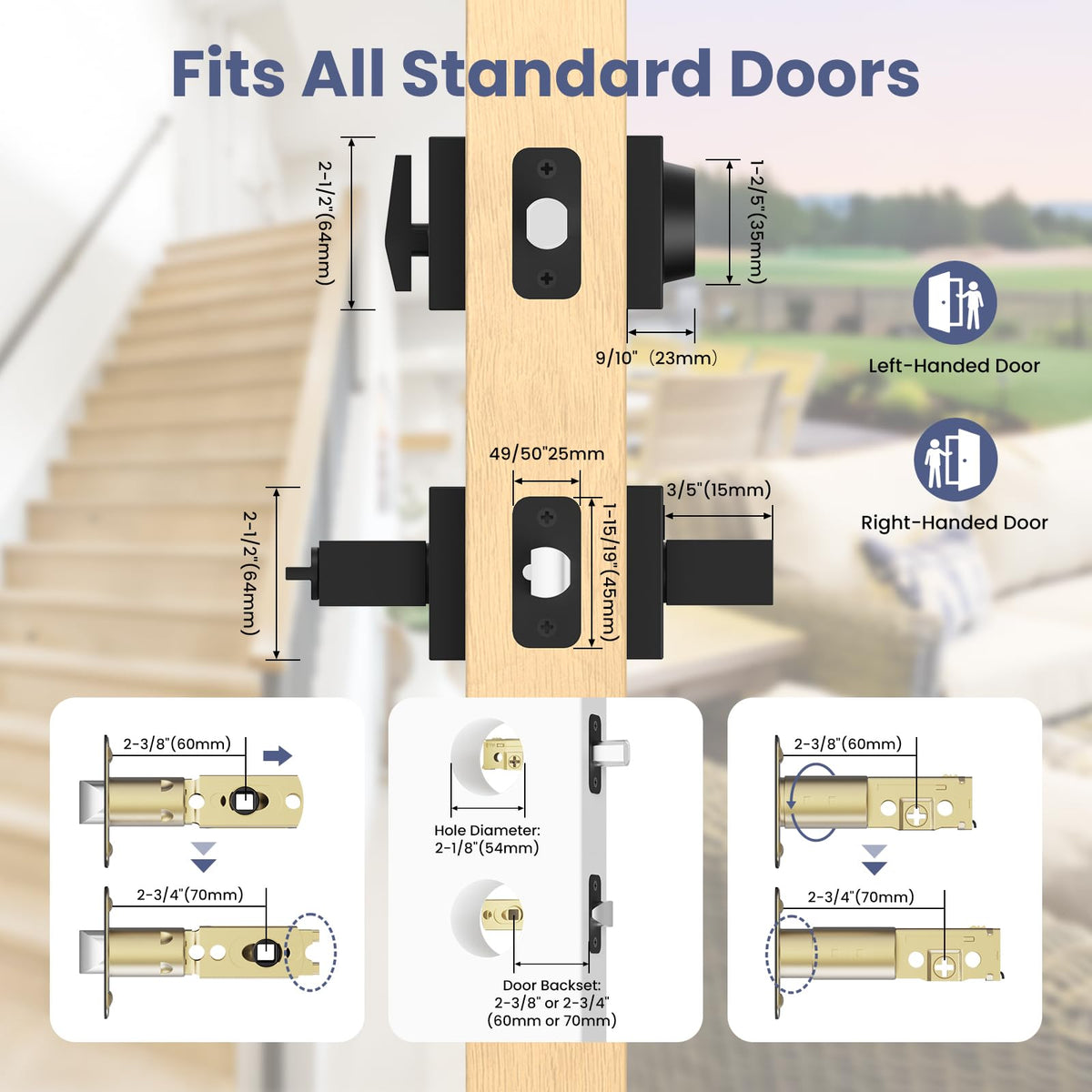 Estmoon exterior handle with lock on a standard door for easy use