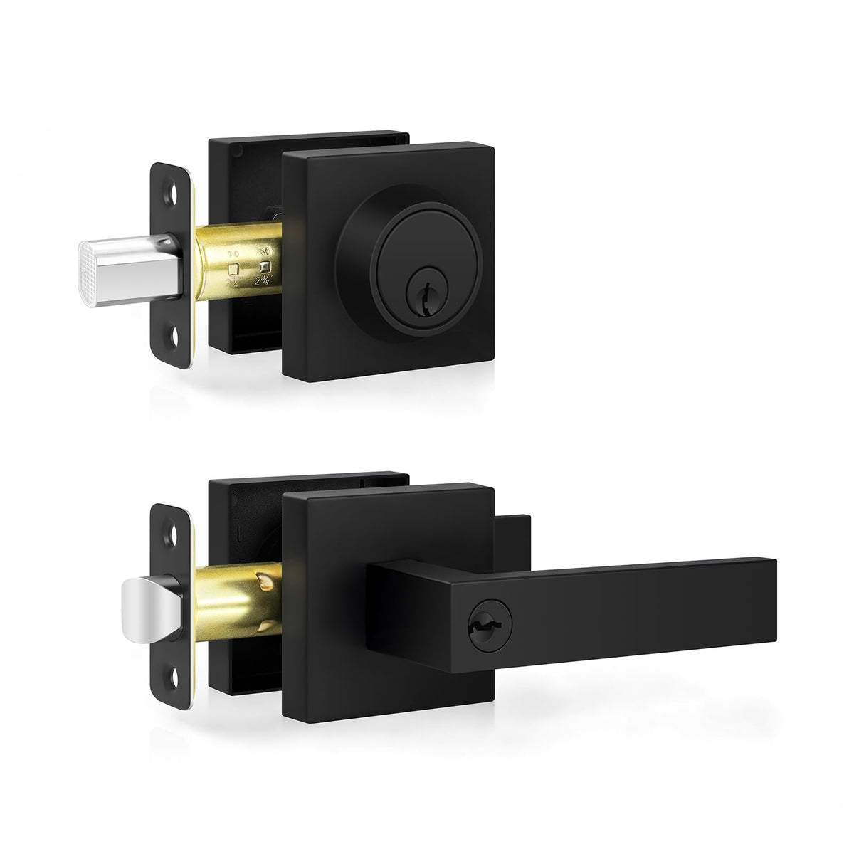Estmoon front door lock with matte black exterior door handle for secure entry and curb appeal