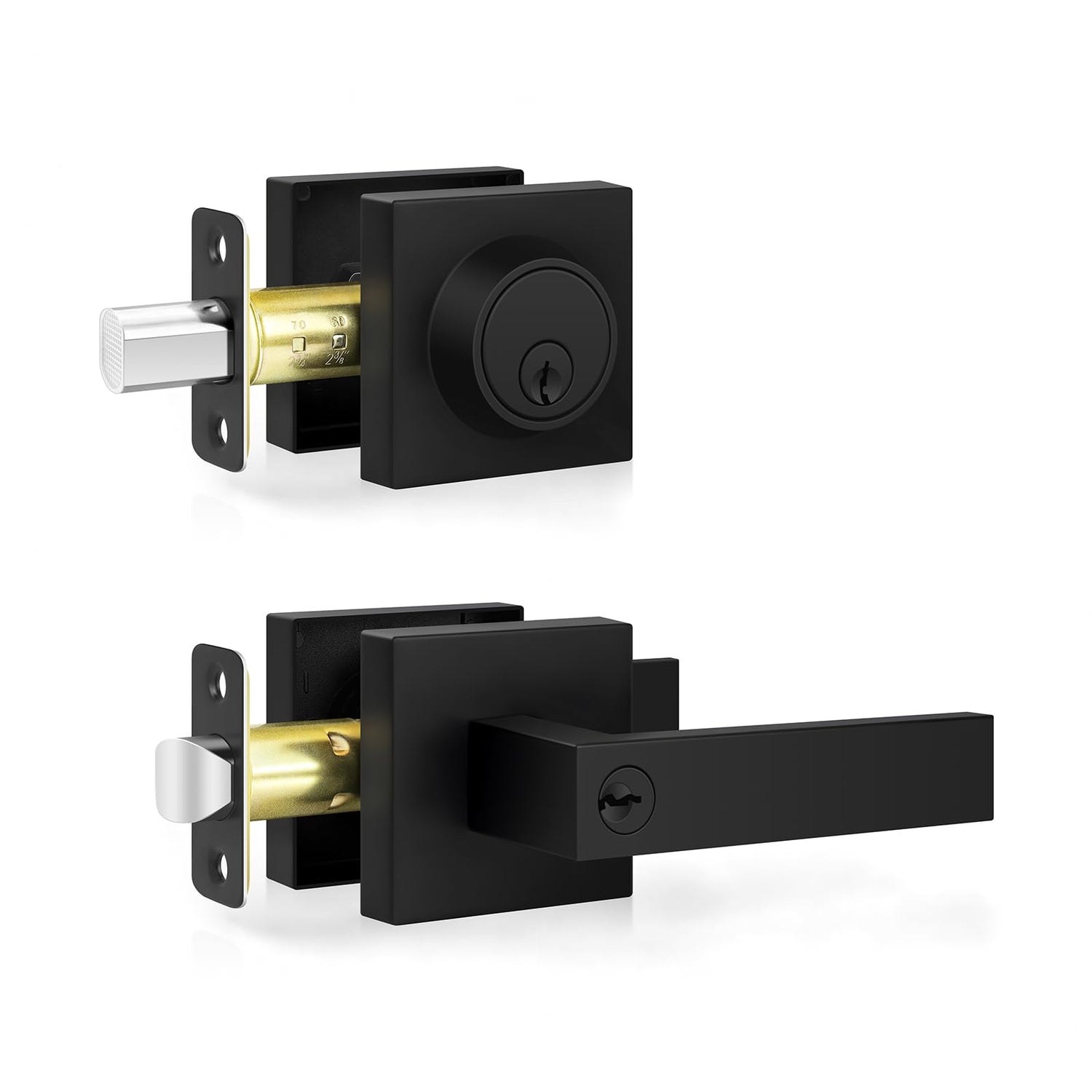 Estmoon front door lock with matte black exterior door handle for secure entry and curb appeal